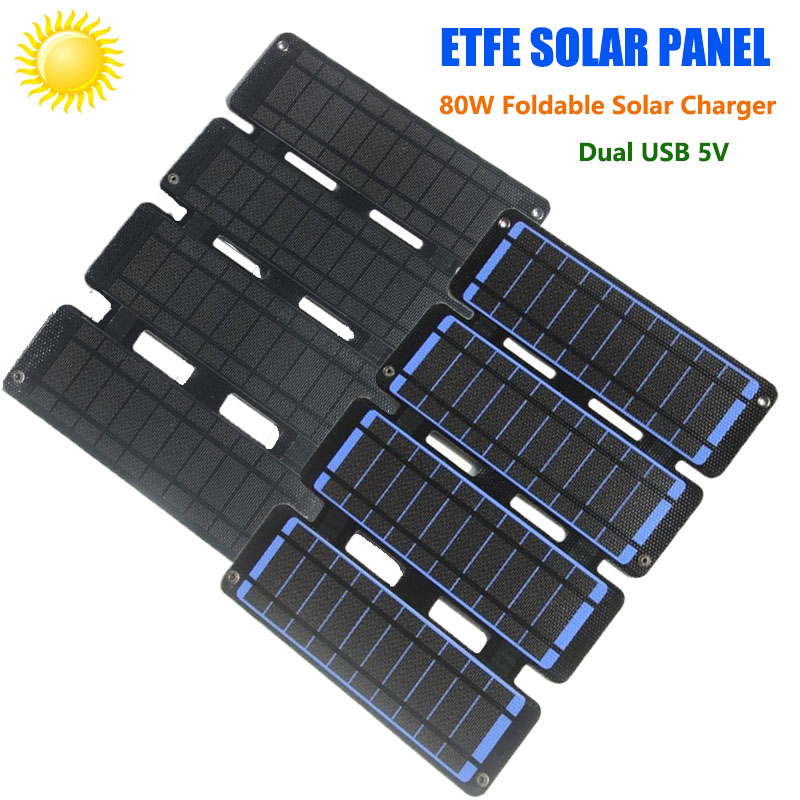 Solar Charger Panel Foldable - 80W折りたたみ式ソーラーパネル,USB 5V,ソーラー充電器,屋外,キャンプ,太陽光発電用