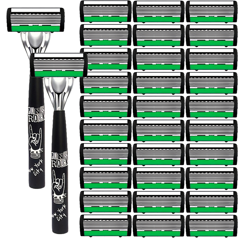 Safety Razor Handle - 高品質男性用安全カミソリ刃6層ドイツ製ステンレス鋼シェービングカートリッジ互換マッチシェーバー