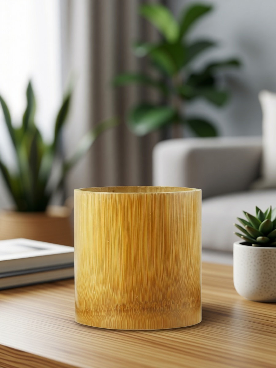 Sustainable Living Officer - 竹製の花鉢。手作りで、環境に配慮した素材を使用。室内の植物、デスク、バルコニー、リビング、オフィスなどに最適な竹製の卓上プランター。