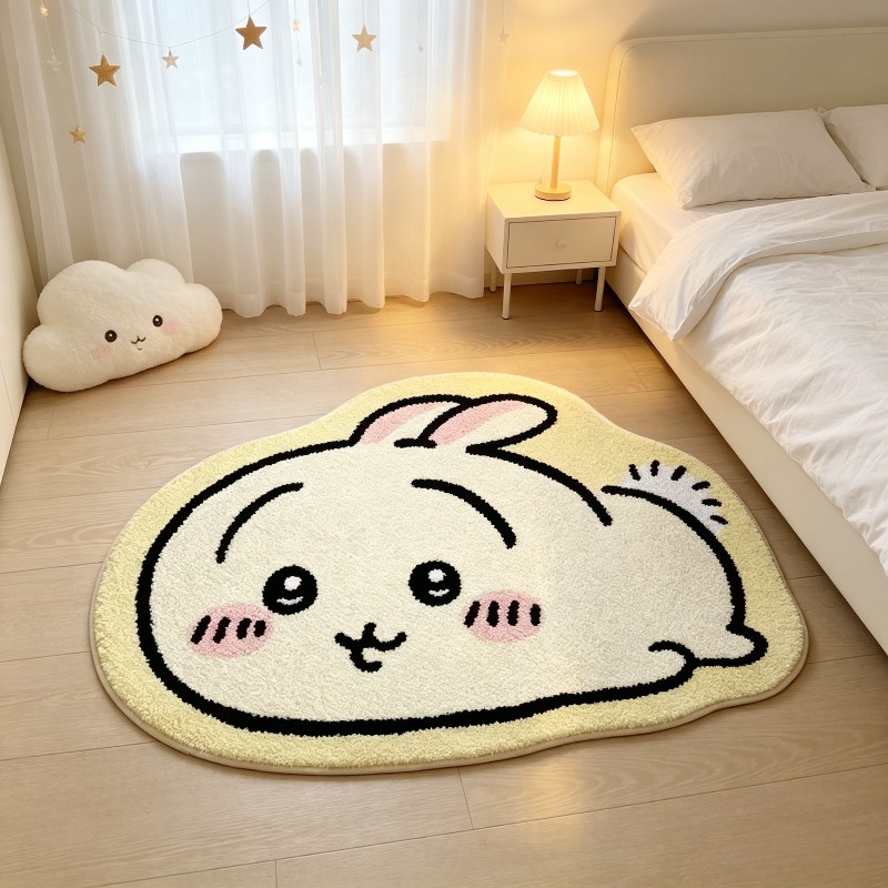 Sustainable Living Principles - ちいかわ！！！漫画ラグ アニメ ハチワレウサギ ぬいぐるみフロアマット バスルーム用滑り止めカーペット 車用クッション