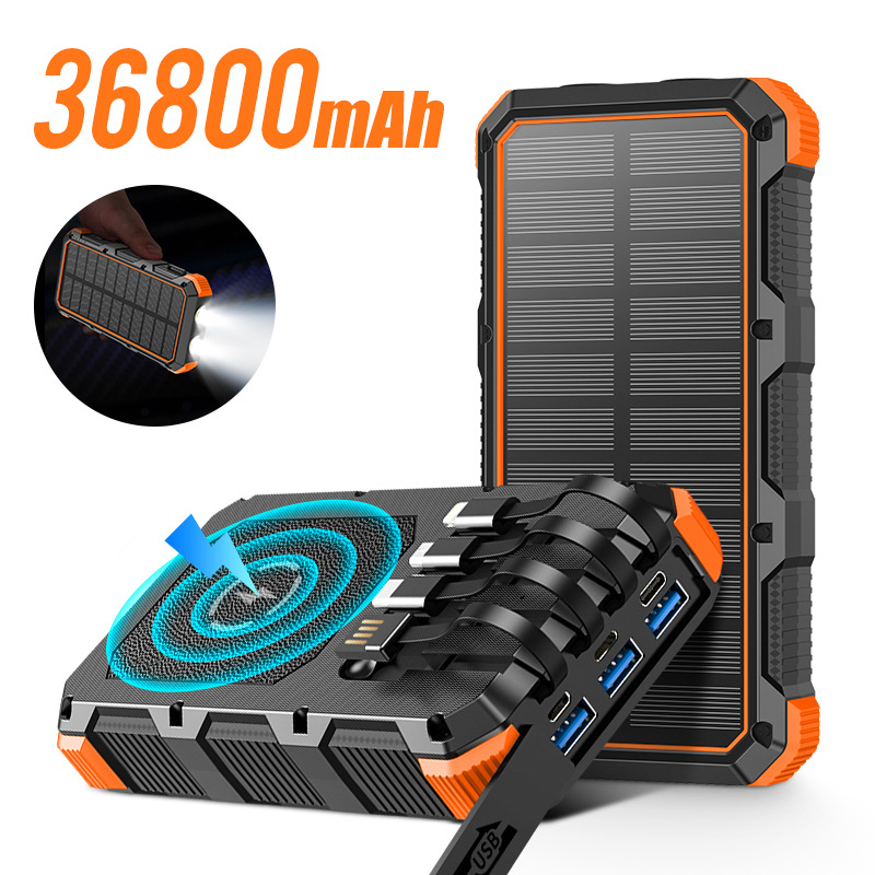 Solar Charger Panel Foldable - 携帯電話のバッテリー充電器,36800mAhパワーバンク,ワイヤレス充電器,3a急速充電,iPhone,Samsung,Xiaomi