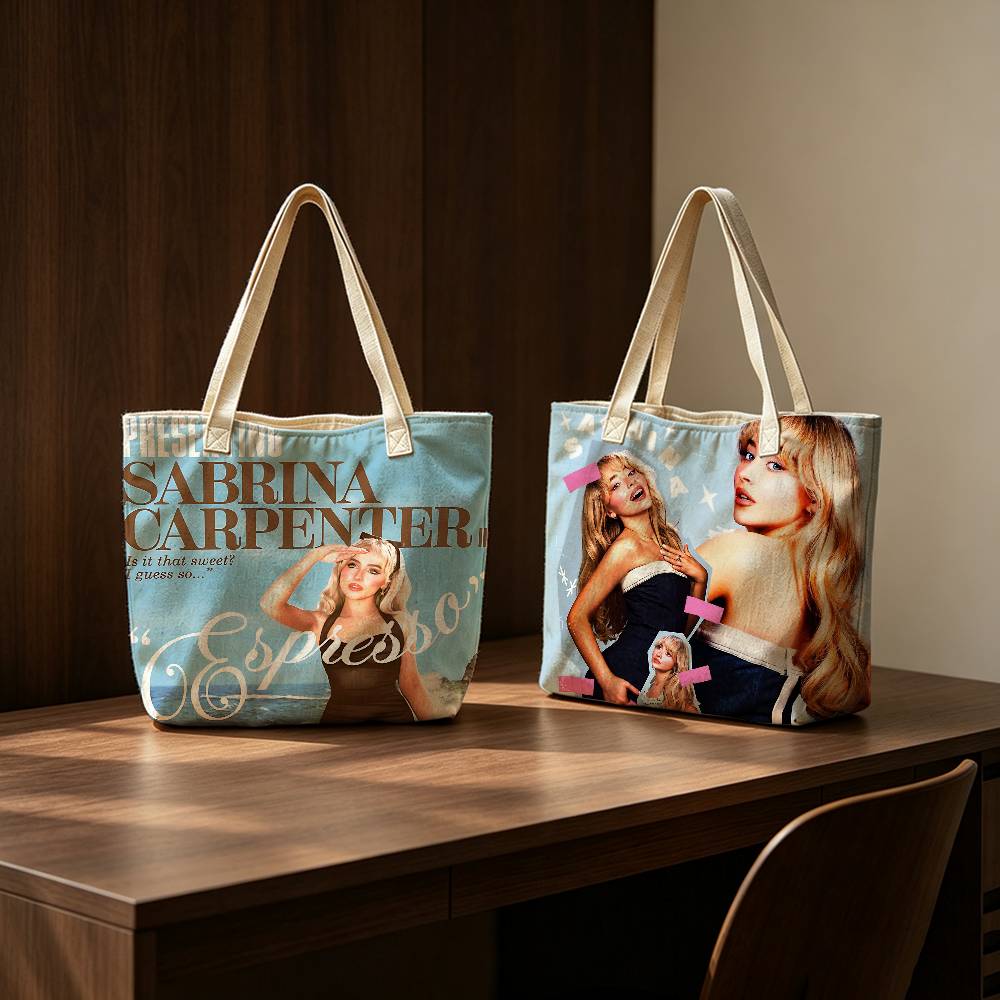 Linen Bag Bulk - S-Sabrina C-Carpenter シンガー トートバッグ、大容量ショルダーバッグ、女性用カジュアルハンドバッグ（仕事、学校、ショッピング用）