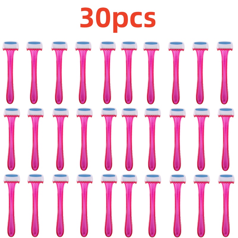 Safety Razor Handle - -5-30個入り使い捨て女性用カミソリ、ビキニライン用、ローズカラー、プラスチックハンドル、コーム付き、手動式、脚・体毛用シェーバー