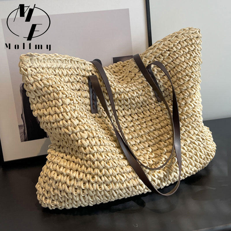 女性のための大きな編まれたストローバッグ,大容量のハンドバッ - Linen Bag Bulk のレビューと価格