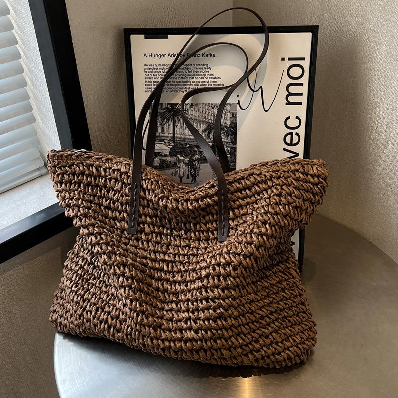 女性のための大きな編まれたストローバッグ,大容量のハンドバッ - Linen Bag Bulk のレビューと価格