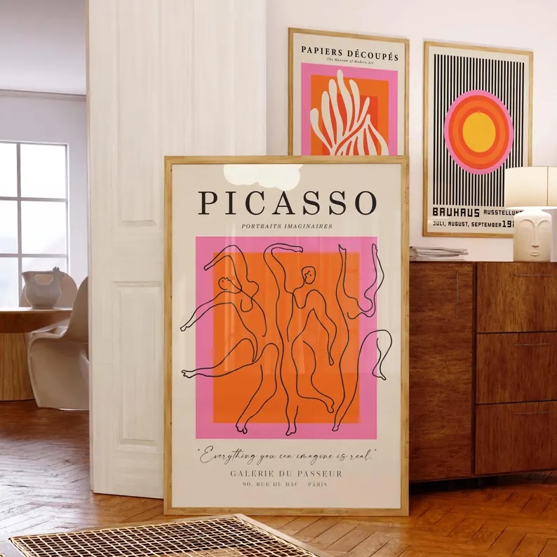 3 個モダンオレンジバウハウスとピカソの壁アートプリントキャ - Sustainable Living Principles のレビューと価格