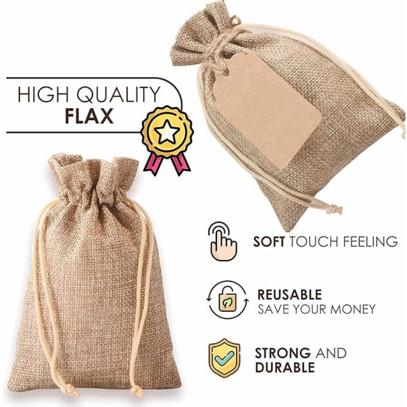 21/51個のリネン製巾着ポケット、再利用可能な結婚式のパー - Linen Bag Bulk のレビューと価格