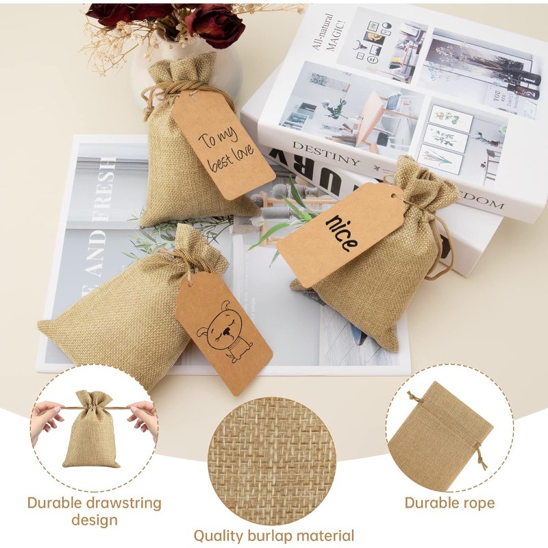 21/51個のリネン製巾着ポケット、再利用可能な結婚式のパー - Linen Bag Bulk のレビューと価格