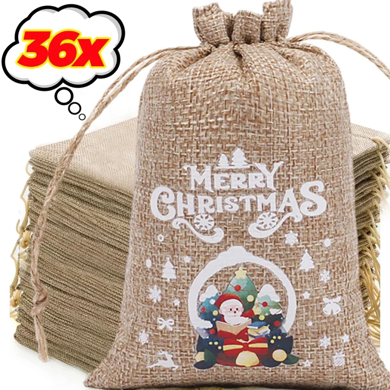 クリスマスリネンバッグ、漫画サンタクロース、雪だるま、キャン - Linen Bag Bulk のレビューと価格