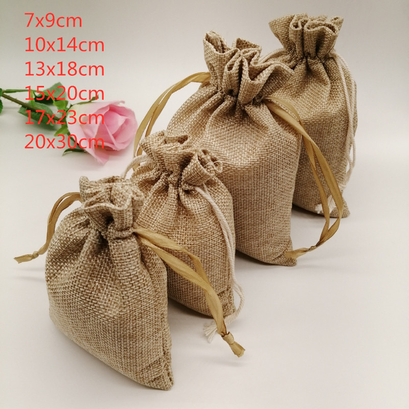 10-1000 ピース/ロットジュートリネンバッグ巾着ギフト - Linen Bag Bulk のレビューと価格