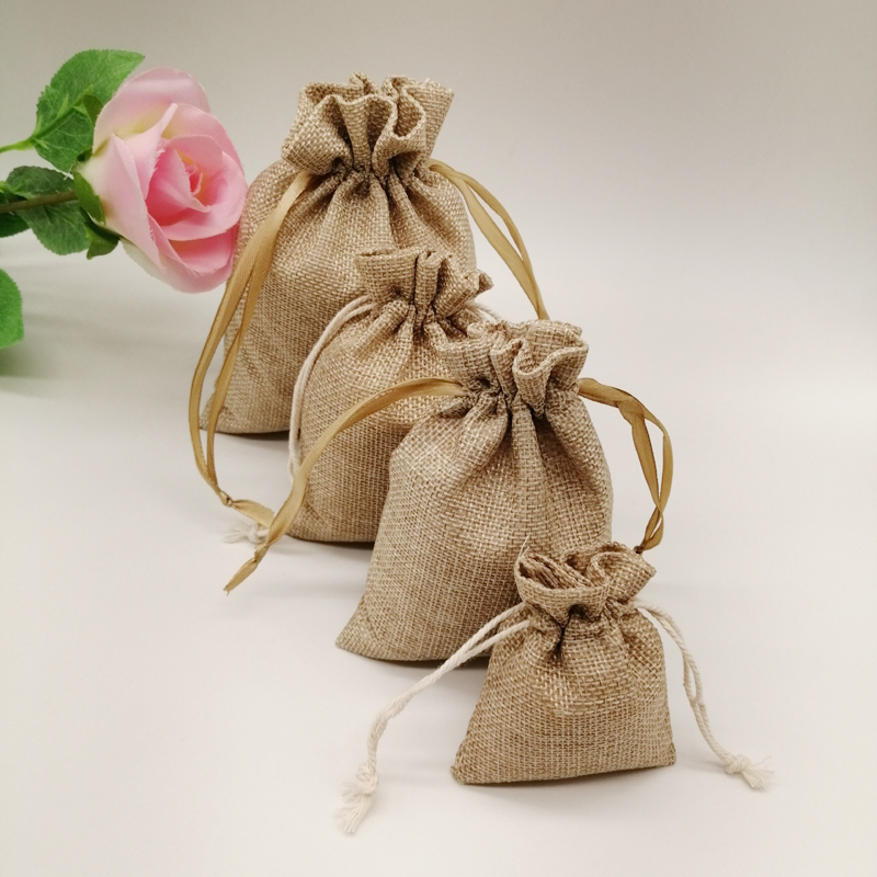 10-1000 ピース/ロットジュートリネンバッグ巾着ギフト - Linen Bag Bulk のレビューと価格