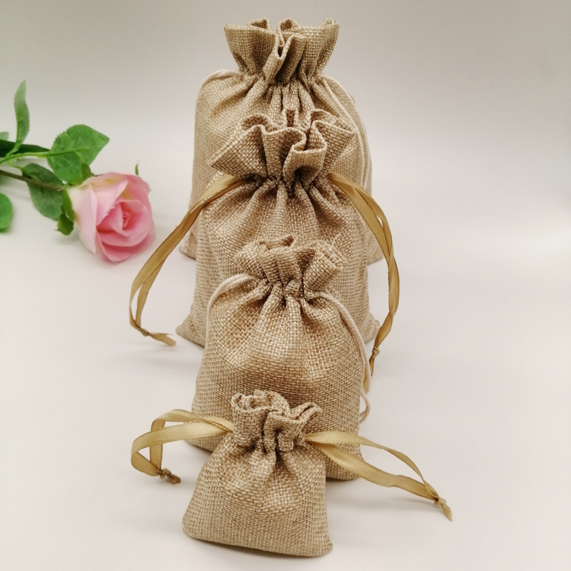 10-1000 ピース/ロットジュートリネンバッグ巾着ギフト - Linen Bag Bulk のレビューと価格