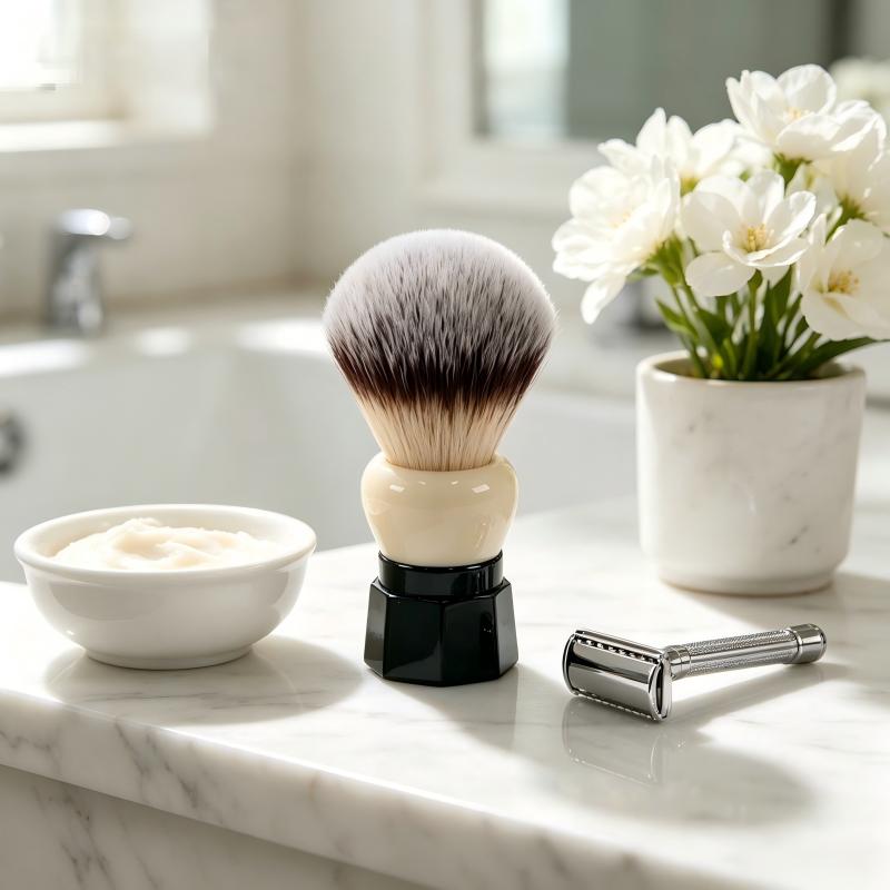 YAQI メンズシェービングブラシ ホワイトグレーの毛 アイ - Safety Razor Handle のレビューと価格