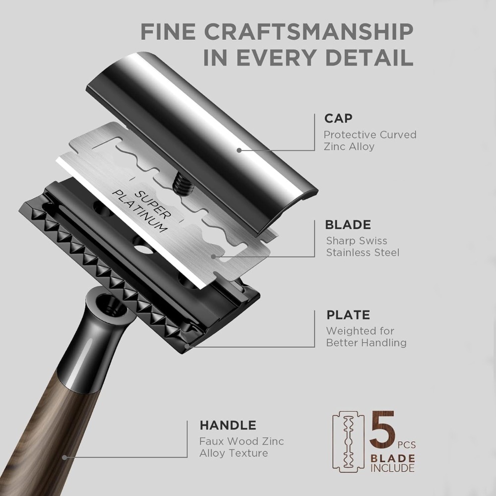 高級両刃安全カミソリ 木製風ハンドル ヘビーデューティー高品 - Safety Razor Handle のレビューと価格